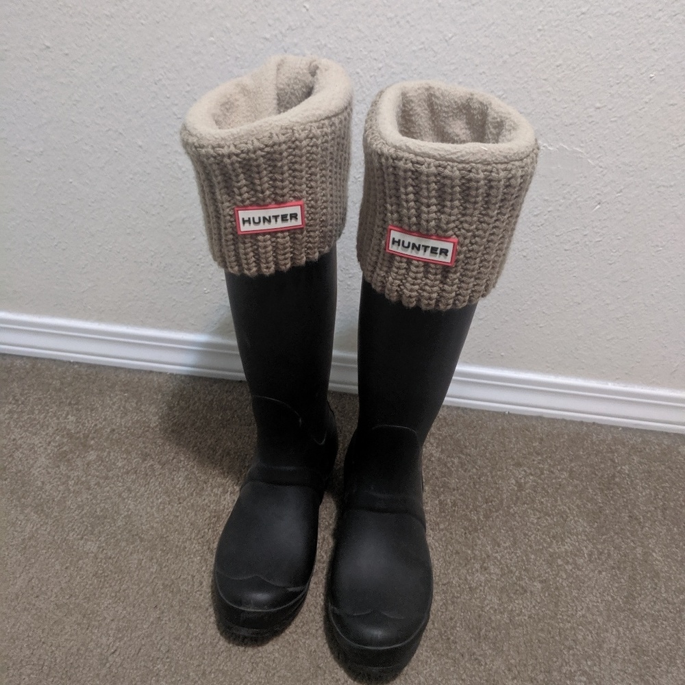 hunter adjustable back black tall rainboots sz5